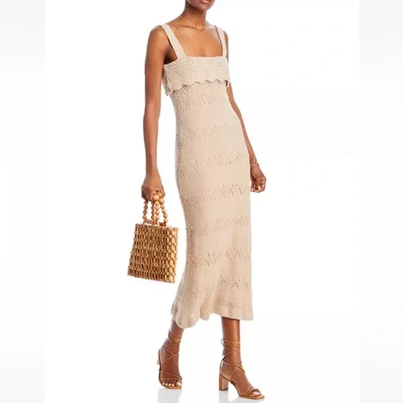 Aqua | Dresses | Aqua Crocheted Sleeveless Midi Dress Beige | Poshmark